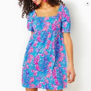 Delaney Puff Sleeve Mini Dress Size 10 Lilly Pulitzer‎ Cumulus Blue Orchid Oasis